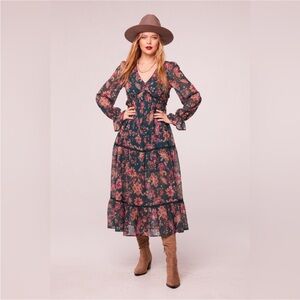 Band Of The Free RUN THE WORLD PINE PAISLEY EMPIRE WAIST MIDI DRESS